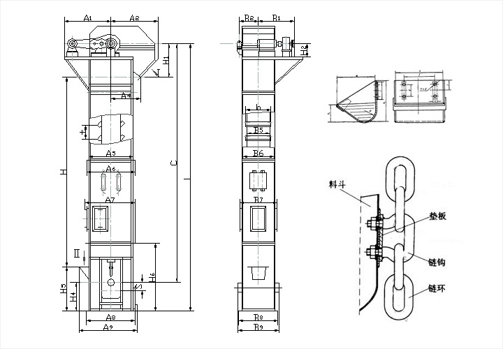 TH環(huán)鏈斗式提升機(jī)外形圖